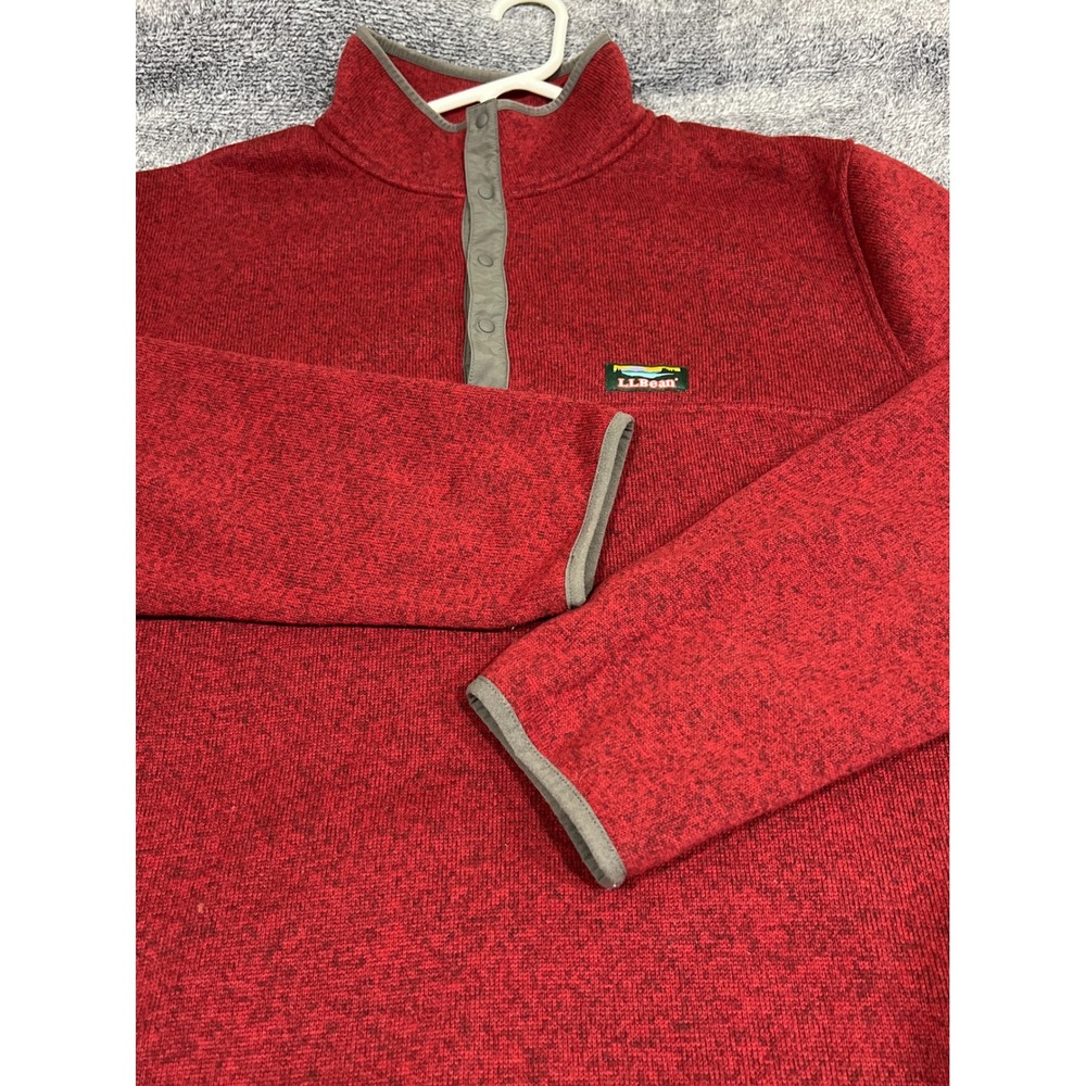 LL Bean Sweater Fleece Pullover Mens XXL Red Heather Snap Mock Neck 298050